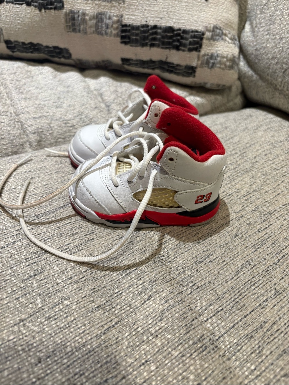 Jordan Kids White and Red High-Top Sneakers